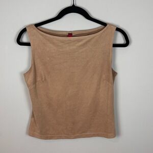 VTG Y2K Just in Time Womens‎ Brown Suede Crop Tank XS festival indie boho 90's